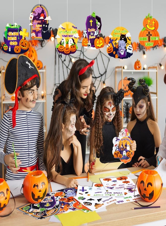 Resholder 30 Sets Halloween Craft Kit Fall Cross Christian Pumpkin Crafts Religious Halloween Sticker Bible DIY Jesus Hanging Ornaments for Sunday School Classroom Home Halloween Party Favors - Image 4